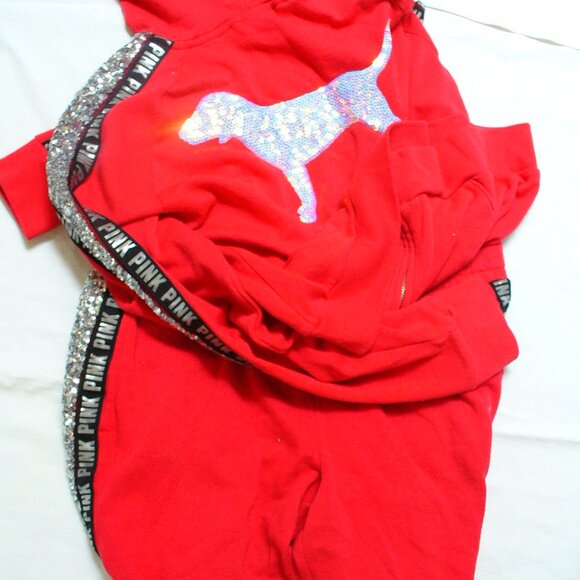 VICTORIA'S SECRET SET track Suit Joggers Hoody Red NWOT Size L - Picture 1 of 13